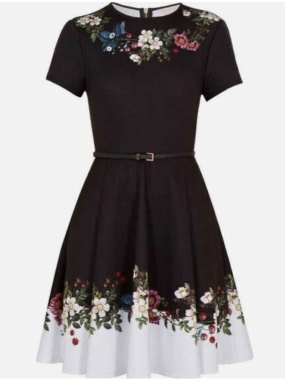 Ted Baker Chestna Oracle Skater Black Floral Fit-and-Flare Dress